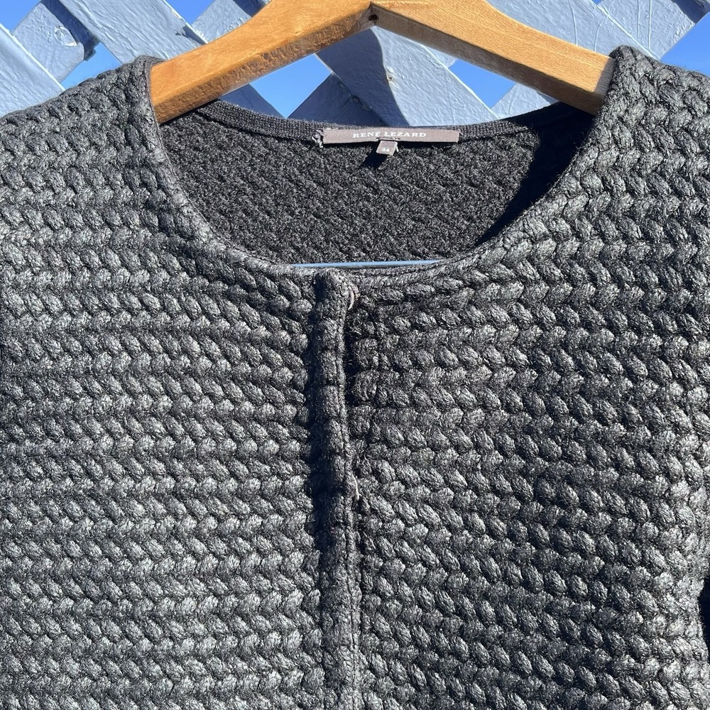 Rene Lezard Black Woven Cardigan Jacket Sweater Women's Sz 34 XS Wool Germany - Picture 3 of 11